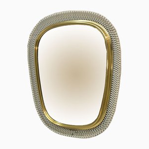 Specchio da parete Mid-Century in metallo bianco e oro, anni '50