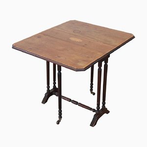 Mesa plegable antigua de madera con incrustaciones, década de 1880