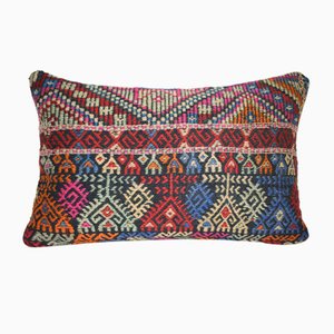 Turkish Kilim Pillow Cover with Cicim Patterns