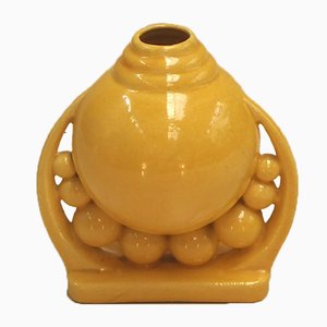 Vaso vintage in ceramica gialla, anni '30