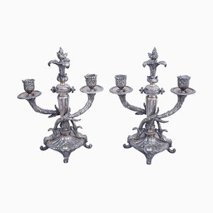 Bougeoirs Louis XVI Anciens en Métal Plaqué Argent, Set de 2