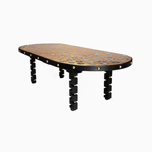 Oak, Gilt, & Agate Inlaid Dining Table, 1970s