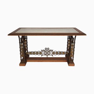 Table Console en Fer Forgé et en Acajou, années 50