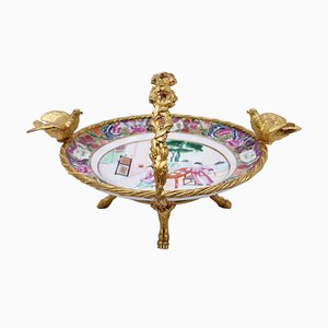 Milieu de Table en Bronze Doré et en Porcelaine, 19e Siècle