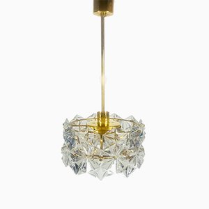 Lámpara de techo alemana bañada en oro y cristal de Kinkeldey, años 60