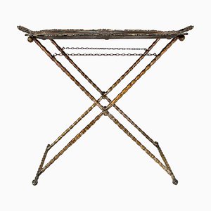 Table Plateau en Bronze Argenté avec Support en Faux Bambou, 1950s