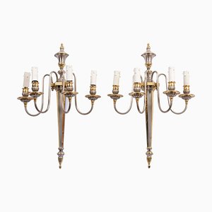 Directoire Style Gilt & Silver Brass Wall Sconces, 1970s, Set of 2