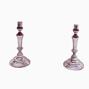 Louis XVI Style Silvered Metal Candlestick Lamps, 1950, Set of 2