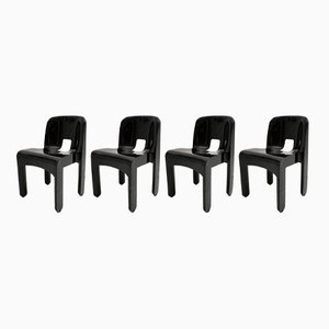 Model 4860 Universale Black Plastic Chairs by Joe Colombo for Kartell, 1970s, Set of 4