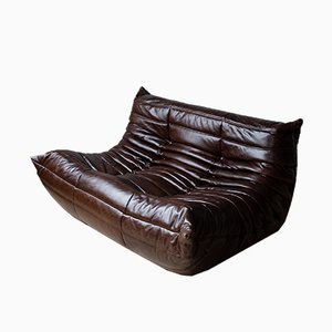 Vintage Brown Leather 2-Seat Togo Sofa by Michel Ducaroy for Ligne Roset, 1970s