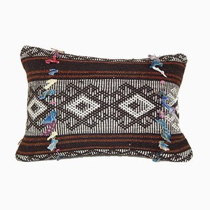 Brown Goat Hair Kilim Pillow with Traditional Decor