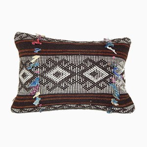 Brown Goat Hair Kilim Pillow with Traditional Decor