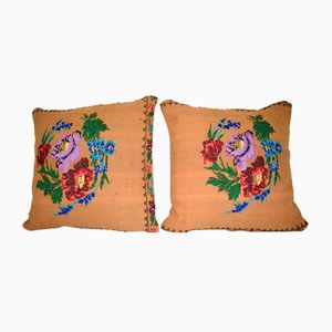 Square Needlepoint Floral Kilim Pillow Covers, Set of 2