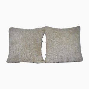 White Turkish Shaggy Kilim Pillow Covers, Set of 2