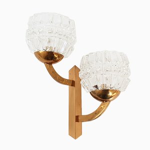 Mid-Century French Brass & Glass Wall Light, 1950s
