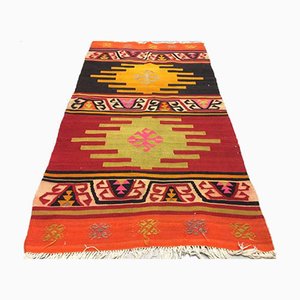 Tapis Kilim Rouge, Orange, Noir et Rose, Turquie, 1960s