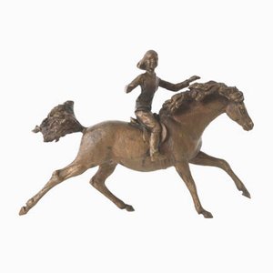Art & Industry, Vintage Skulptur eines galoppierenden Ponys aus Bronze von Jochen Ihle, 1970er