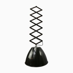 Vintage Industrial Black Enamel Scissor Ceiling Lamp, 1950s