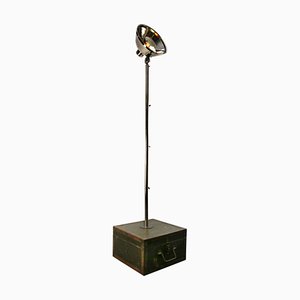 Vintage Industrial Metal & Wood Medical Box Floor Lamp, 1950s