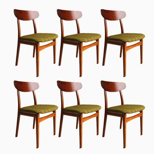 Scandinavian Modern Teak Chair on Oak Legs by Henning Kjærnulf for Bruno Hansen, 1950s, Set of 6