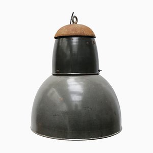 Grande Lampe à Suspension Vintage Industrielle en Émail Gris et Fonte, 1950s