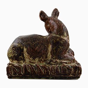 Large No. 21239 Stoneware Deer with Kid by Knud Kyhn for Royal Copenhagen, 1960s