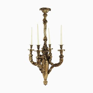 Lustre en Bois Doré Sculpté à la Main, 19ème Siècle