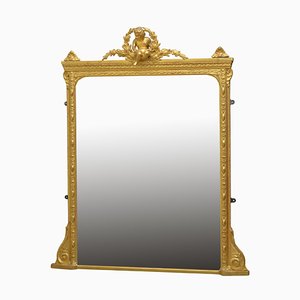Espejo de repisa victoriano tardío antiguo de madera dorada
