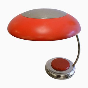 Lámpara de escritorio o de mesa Mid-Century de níquel rojo, años 60
