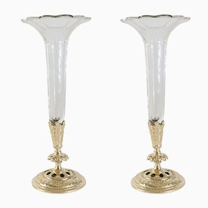 Antike Vasen aus Kristallglas & vergoldeter Bronze, 2er Set