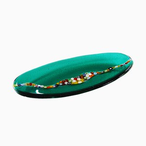 Plato ovalado Cascata C20 de cristal de Murano esmeralda de Vévé Glass