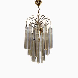Mid-Century Italian Murano White and Yellow Crystal Chandelier by Paolo Venini, 1970s
