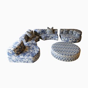 Comporta Home Collection Modular Foam Sofa in Blue Verdure Tapestry by JPDemeyer, Set of 5