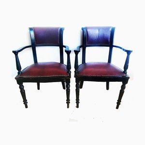 Fauteuils Club en Cuir, Angleterre, 19ème Siècle, Set de 2