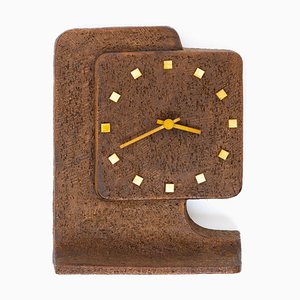 Brown Stained Ceramic Brutalist Table Clock, 1970s