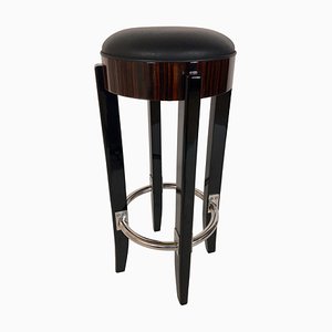 Lacquered Veneer & Black Leather Bar Stool from ADM Art Déco Moderne