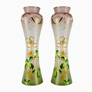 Art Nouveau French Colored Glass Vases, 1920s, Set of 2