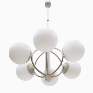 German Metal and Opaline Glass Chandelier from Kaiser Idell/Kaiser Leuchten, 1960s