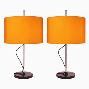 Verstellbare deutsche orangefarbene Tischlampen von Staff, 1960er, 2er Set