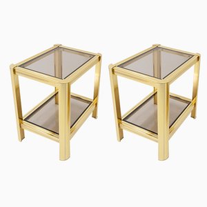 Vintage Regency French Brass and Glass Side Tables, 1974, Set of 2