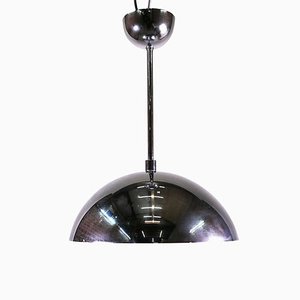 Deutsche Space Age Hängelampe aus Chrom & Glas von Glashütte Limburg, 1970er