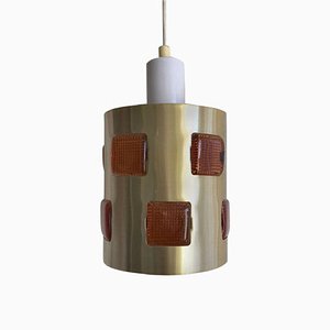 Swedish Glass and Metal Ceiling Lamp by Einar Backstrom & Erik Hoglund, 1970s