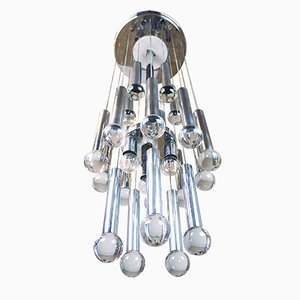 Italian Chrome and Crystal Chandelier by Gaetano Sciolari, 1970s