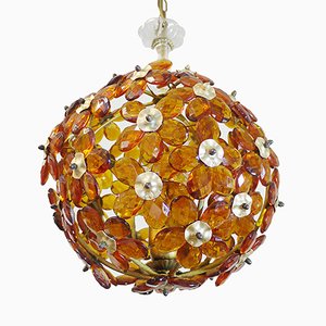 Lustre Mid-Century en Verre Moulé Ambré de Maison Baguès, France, 1960s