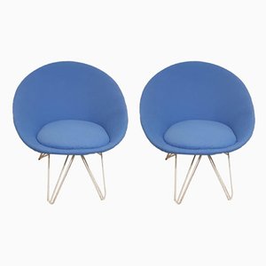 Blaue italienische Sessel aus Filz, 1950er, 2er Set