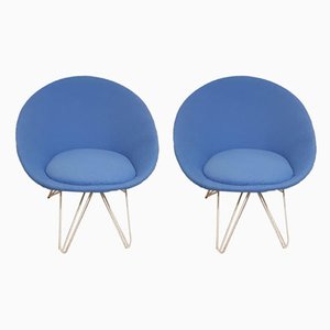 Italian Blue Felt Lounge Chairs, 1950s, Set of 2