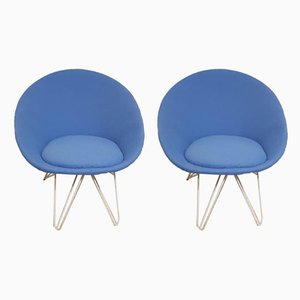 Set of Italian Blue Felt Lounge Chairs, 1950s