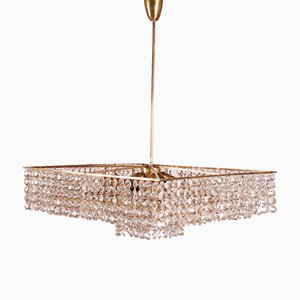 Mid-Century Square Cut Crystal Chandelier, 1950s