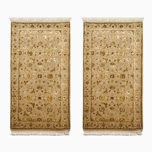 Brown and Olive Green Wool & Silk Jaipur Carpets, 1983, Set of 2