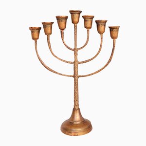 Bougeoir Menorah Brutaliste Mid-Century en Laiton, 1960s